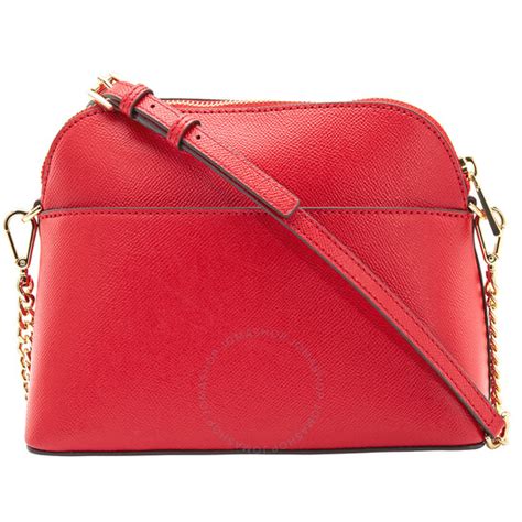 Michael Kors Ladies Red Crossgrain Leather Dome Crossbody Bag